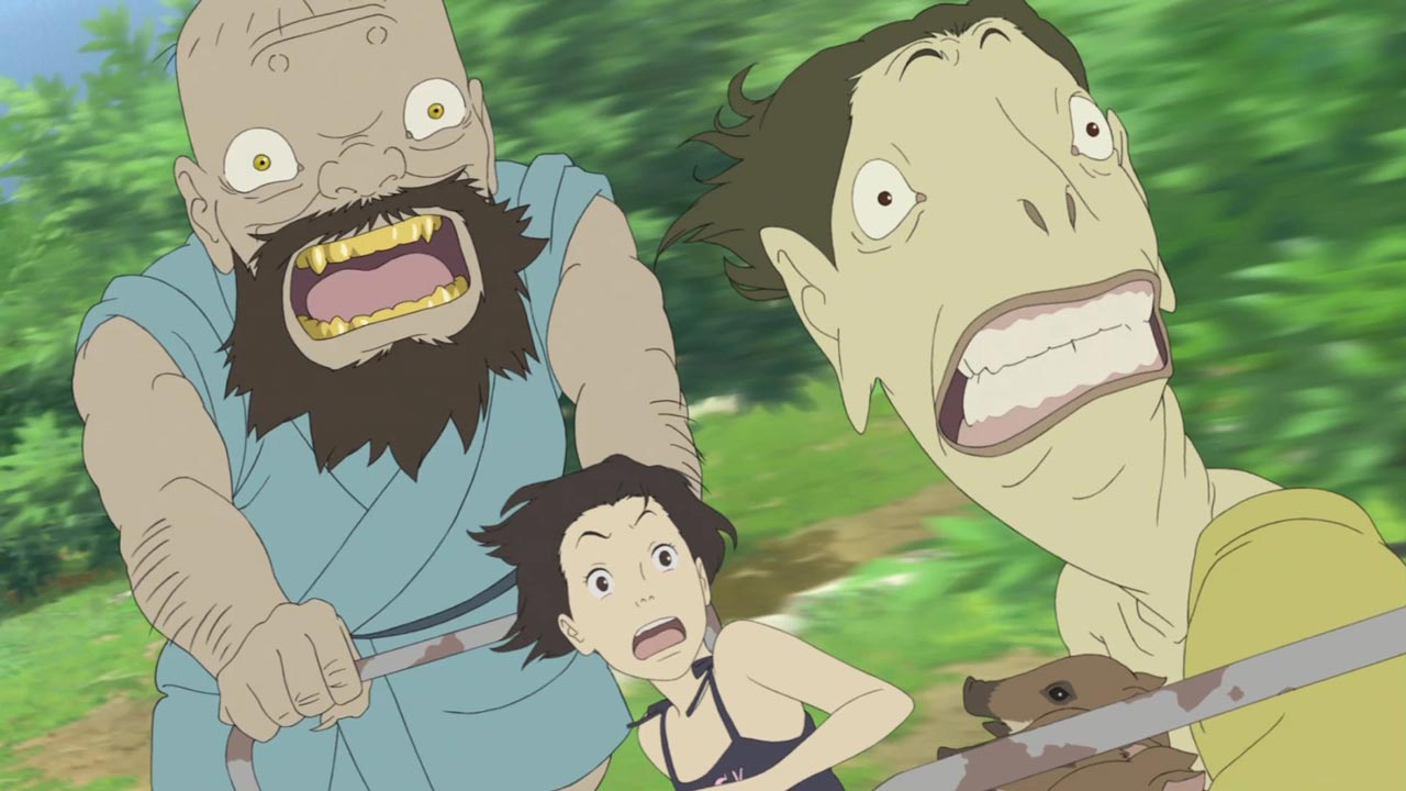 momo and some demons on a bike in an anime movie